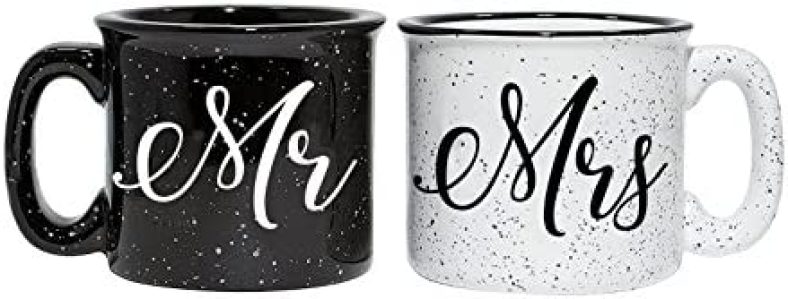 Mr and Mrs Couples Camping Ceramic Coffee Mug Set 15oz – Unique Wedding Gift For Bride and Groom – His and Hers Anniversary Present Husband and Wife – Engagement Gifts For Him and Her