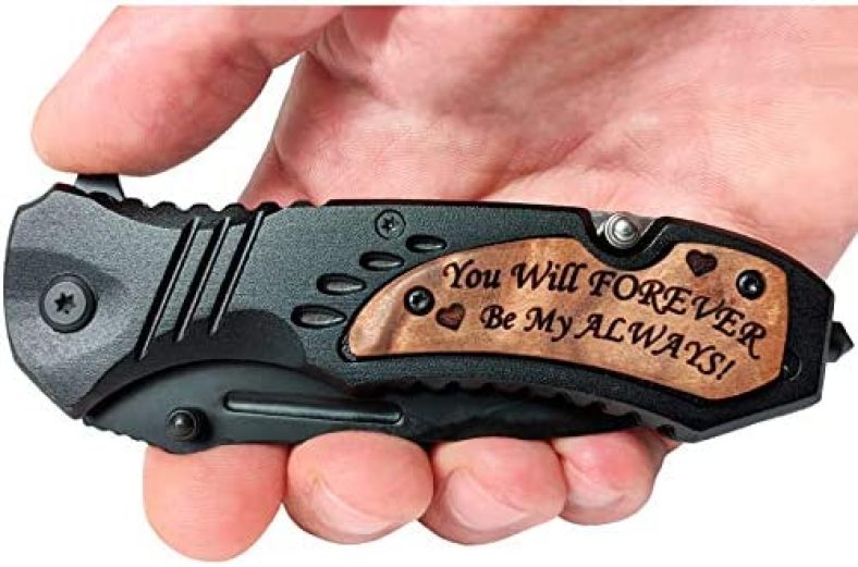 Wedding Anniversary Present for Him – Gifts for Men Who Have Everything – Birthday Gift for Husband, Boyfriend – Fishing Gift for Men – Engraved Pocket Knives Multitool (You will forever)