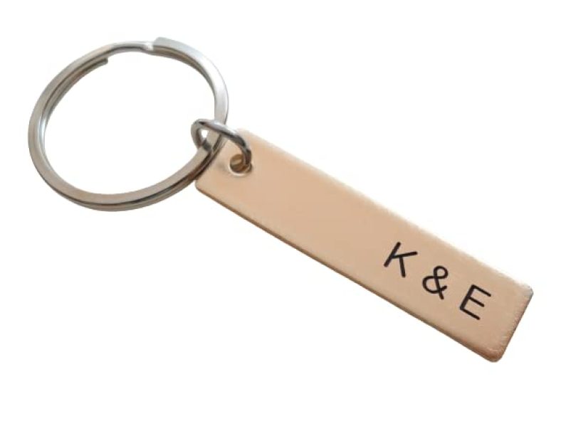 Custom Personalized Bronze Keychain, Engraved Initials, Anniversary Gift, Husband Wife Key Chain, Boyfriend Girlfriend Gift, Customized Couples Keychain