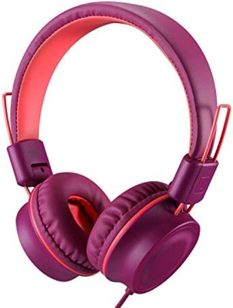 Kids Headphones-noot products K33 Foldable Stereo Tangle-Free 5ft Long Cord 3.5mm Jack Plug in Wired On-Ear Headset for iPad/Amazon Kindle,Fire/Boys/Girls/School/Laptop/Travel/Plane/Tablet(Plum)