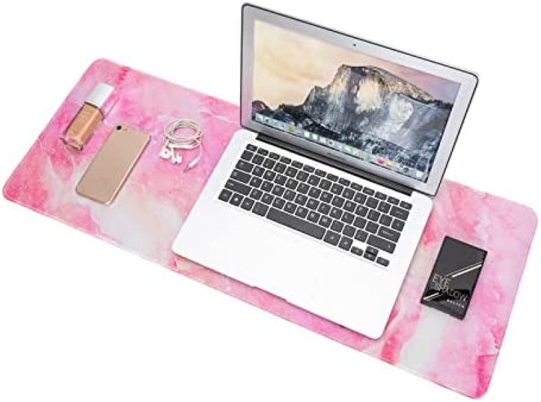 Agirlvct Desk Pad Protector,Cute Mouse Pad,Marble Office Desk Mat,Non-Slip Desk Pad for Keyboard and Mouse,Laptop Desk Leather Cover,Waterproof Writing Mat for Office Home (Pink,31.5″ x 11.8″)