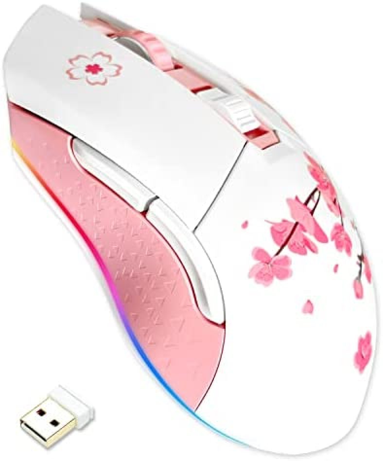 Sakura Pink Wireless Wired Gaming Mouse, DAREU Dual-Mode Rechargeable 7 Programmable Buttons,10K DPI,RGB and 7 Adjustable DPI Levels up to [150IPS] [1000Hz Polling Rate] for PC Notebook Mac PS4 PS5