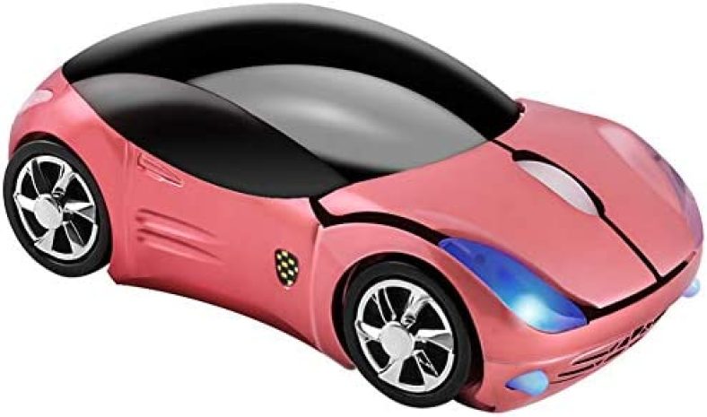 Cool 3D Sport Car Shape Mouse 2.4GHz Wireless Mouse Optical Ergonomic Gaming Mice Mini Small Office Mouse with USB Receiver for PC Laptop Computer for Kids Girls,1600DPI 3 Buttons(Pink)