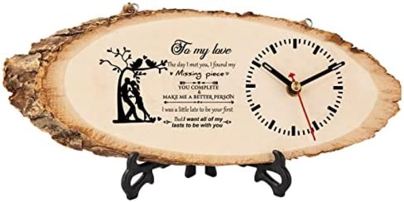 Welsky Gifts for Him and Her Anniversary Birthday Gifts for Boyfriend, Couple Wooden Clock Personalized with Sayings Engagement Birthday Gifts for Boyfriend from Girlfriend