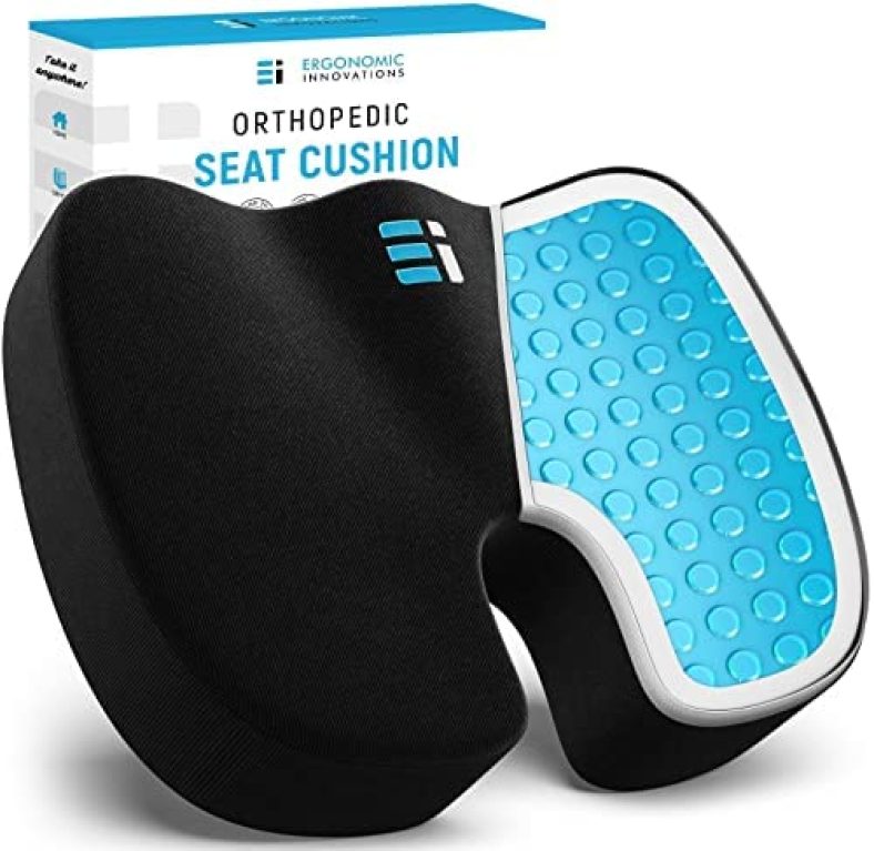 ERGONOMIC INNOVATIONS Gel Enhanced Memory Foam Seat Cushion for Office Chair, Coccyx Lower Back Support Tailbone Pain Relief Cushions, Work Chair Pad Pillow, Sciatica, Butt, Desk Chair Cushion