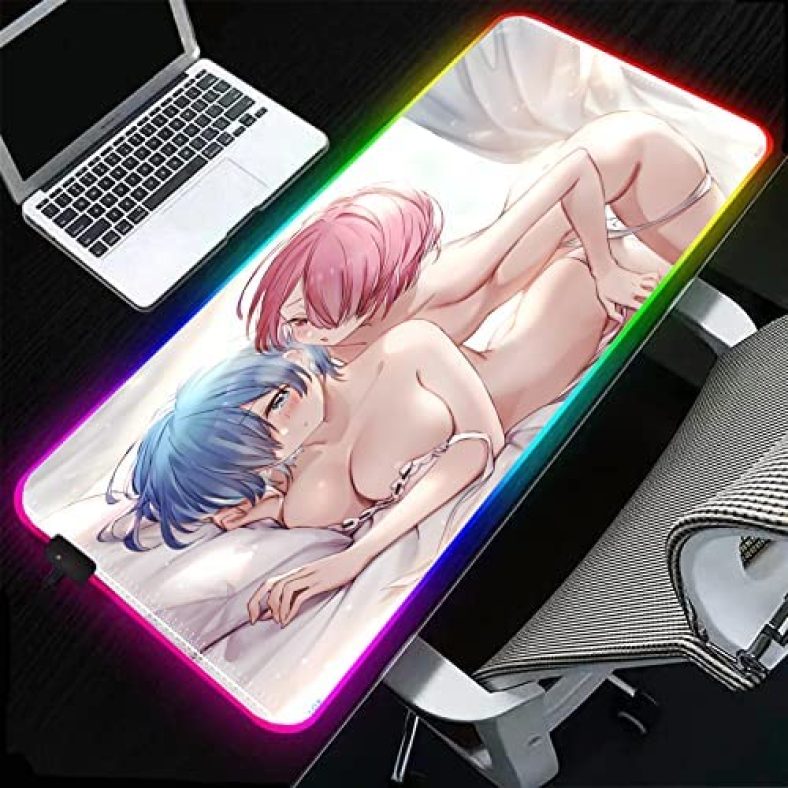 Mouse Pads Re Zero Sexy Anime Girl Chest Mouse Pad Gaming RGB LED Gamer Large Waterproof Keyboard Mat Custom Computer Accessories 31.49 inch x12 inch