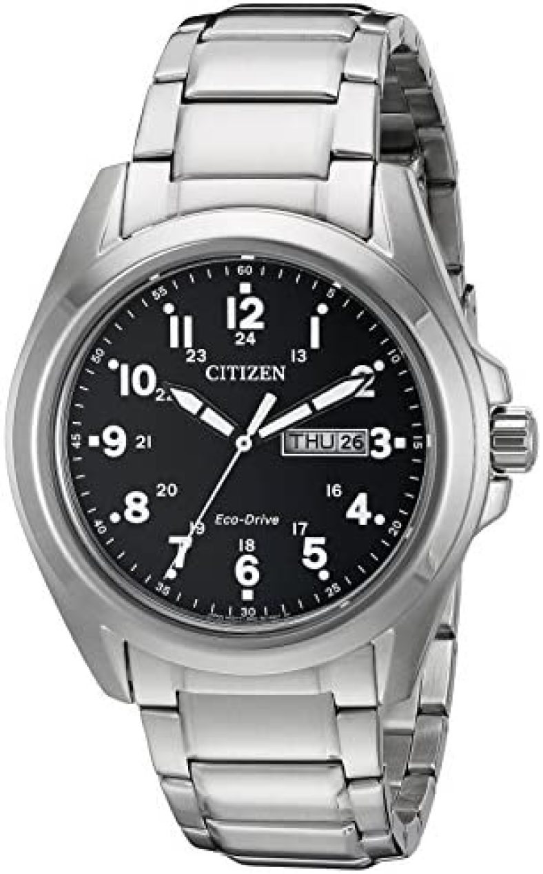 Citizen Eco-Drive Garrison Quartz Men’s Watch, Stainless Steel, Field watch, Silver-Tone (Model: AW0050-82E)