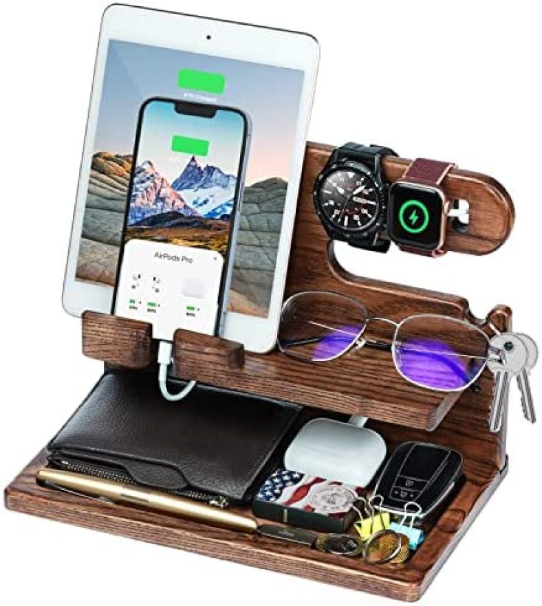 Gifts for Men, Dad Gifts from Daughter Son, Ash Wood Phone Docking Station Nightstand Organizer, Gifts for Dad Husband Anniversary Birthday Gifts from Wife Boyfriend Gadgets Gift Ideas for Him