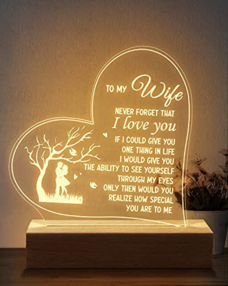 Wife Birthday Gift Engraved Night Light 6.9 Inch Light Lamp Anniversary Wedding Birthday Gifts for Wife Gifts for Wife from Husband Romantic Gifts for Her Anniversary