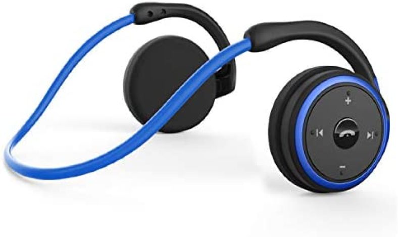 Small Bluetooth Headphones Wrap Around Head – Sports Wireless Headset with Built in Microphone and Crystal-Clear Sound, Foldable and Carried in The Purse, and 12-Hour Battery Life, Blue