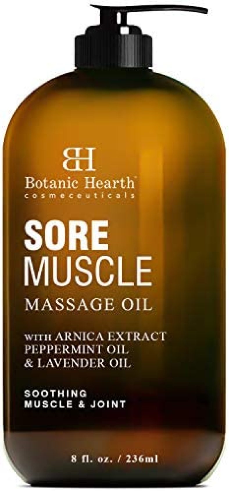 BOTANIC HEARTH Sore Muscle Massage Oil – with Arnica Montana Extract and Essential Oils – Warming and Relaxing – Soothes Tired Sore Muscles and Joint Pain, 8 fl oz