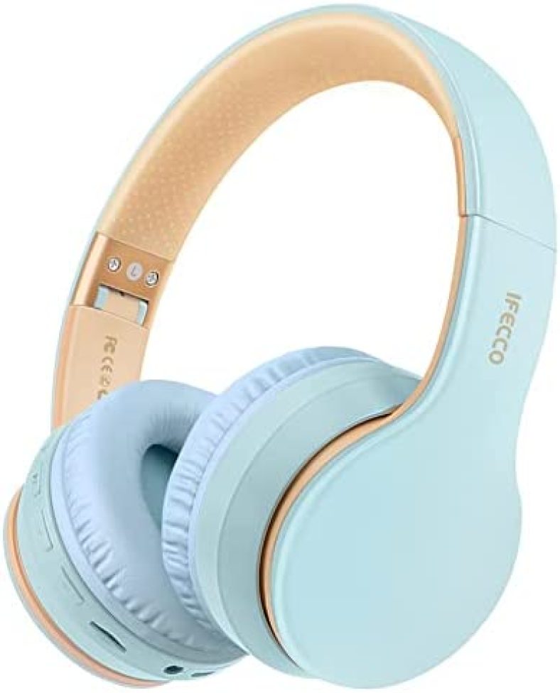 Over-Ear Wireless Bluetooth Headphones, IFECCO On-Ear Bluetooth Headphones/Headsets, Foldable QuietComfort Stereo Headset with Microphone, Soft Protein Earpads(Light Blue)