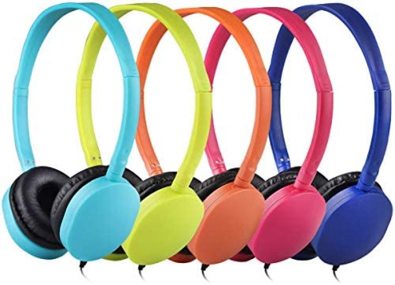 Kids Headphones Bulk 5 Pack Multi Color for School Classroom Students Children Teen Boys Girls and Adults (Mixed)