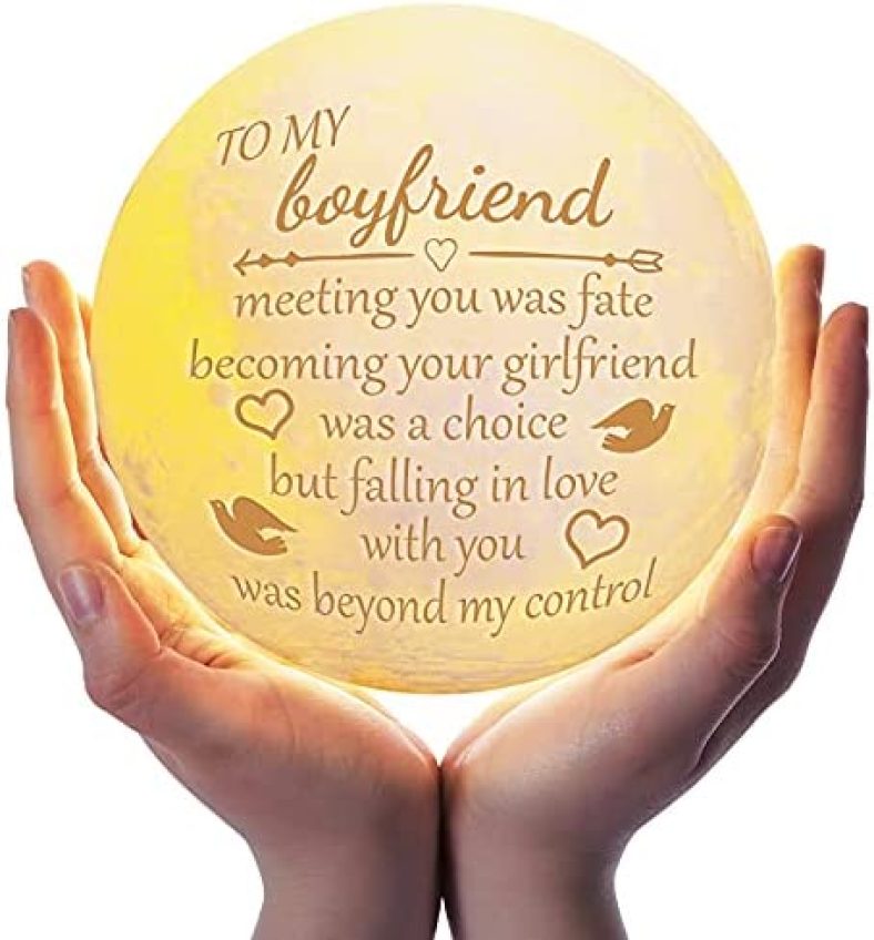 Funnli Boyfriend Gifts,Engraved Moon Lamp 3D Printed LED Moon Night Light with Wooden Stand Valentines Gifts for Him Boyfriend ,Boyfriend Birthday Gifts Anniversary Wedding Presents(to Boyfriend)