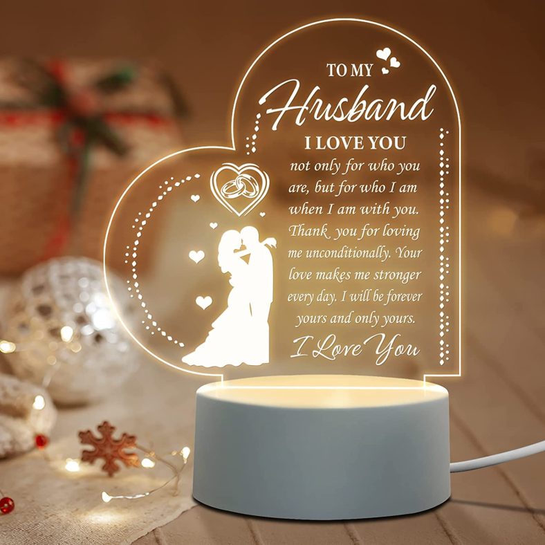 Gifts for Husband, Husband Birthday Gift from Wife, Anniversary Wedding Gifts for Husband, Romantic Gifts for Him – Engraved Acrylic Night Light