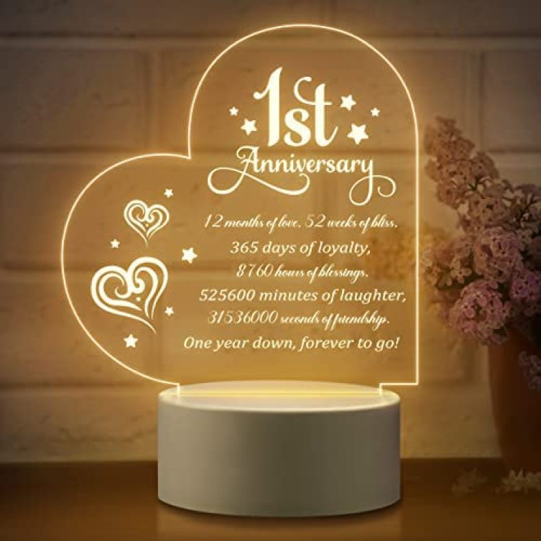 1st Anniversary Romantic Gifts for Him Her, 1 Year Anniversary Valentines Gifts for Boyfriend Girlfriend, One Year Paper Anniversary Night Light Gifts for Wife Husband Couple