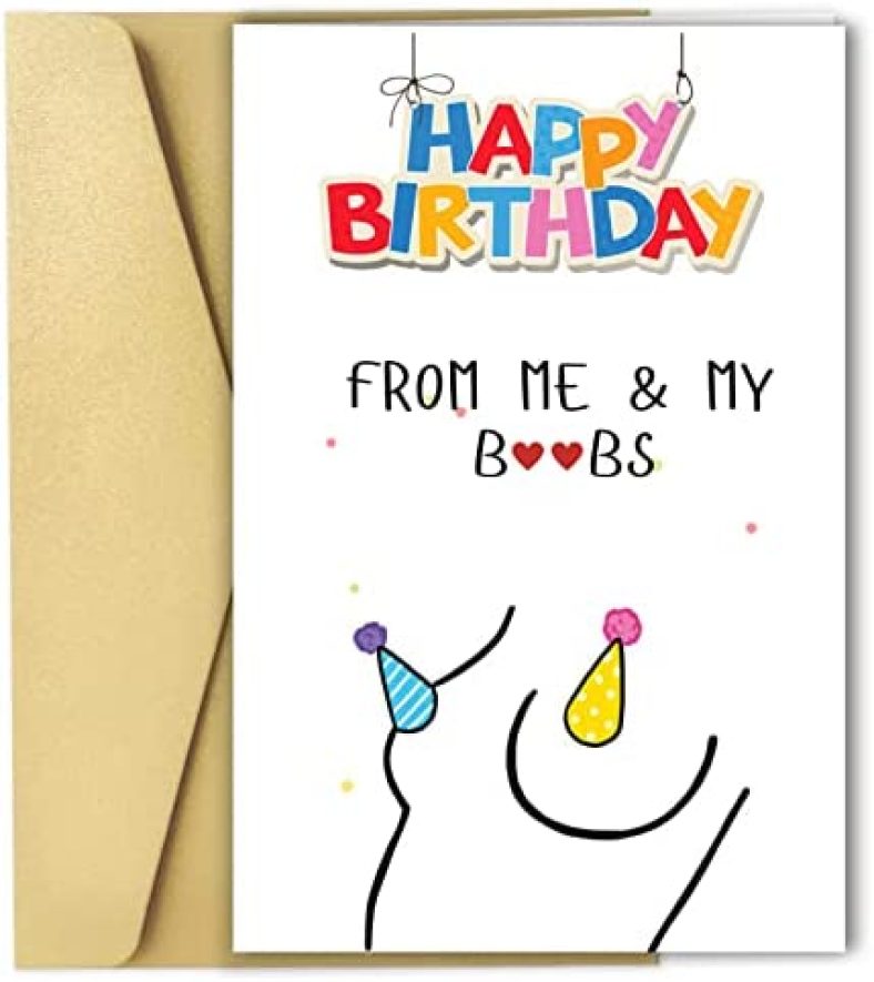 Funny Birthday Card for Men, Dirty Adult Friend Happy Birthday Gifts for Boyfriend Husband, Cheeky Boob Greeting Card for Him Her, Romantic Couples Birthday Cards with Stickers and Envelopes