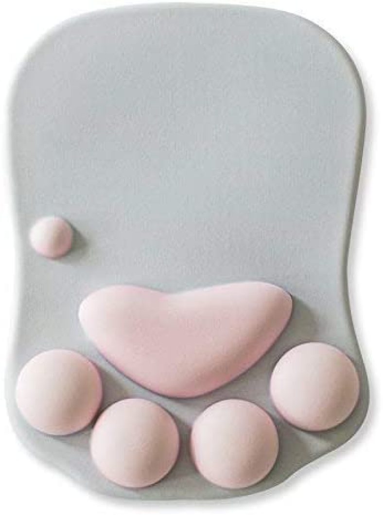 [Cat Paw] Soft Silicone Wrist Rests Cute Wrist Cushion Mouse Pad, Grey+Pink, 7.9×11.4