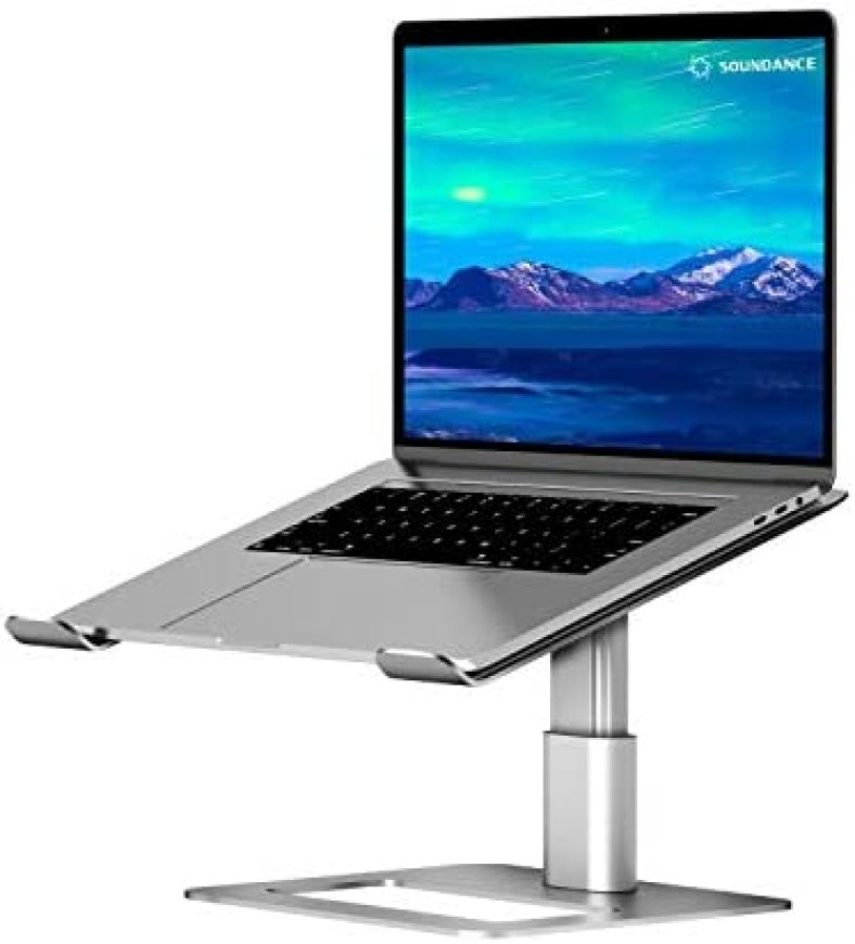 SOUNDANCE Adjustable Laptop Stand for Desk, Computer Stand, Ergonomic Laptop Riser Holder Compatible with 10 to 17.3 Inches Notebook PC Computer, Aluminum Silver