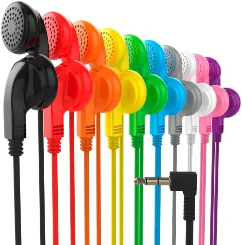 Maeline Bulk Earphones with 3.5 mm Headphone Plug – 30 Pack – Multi