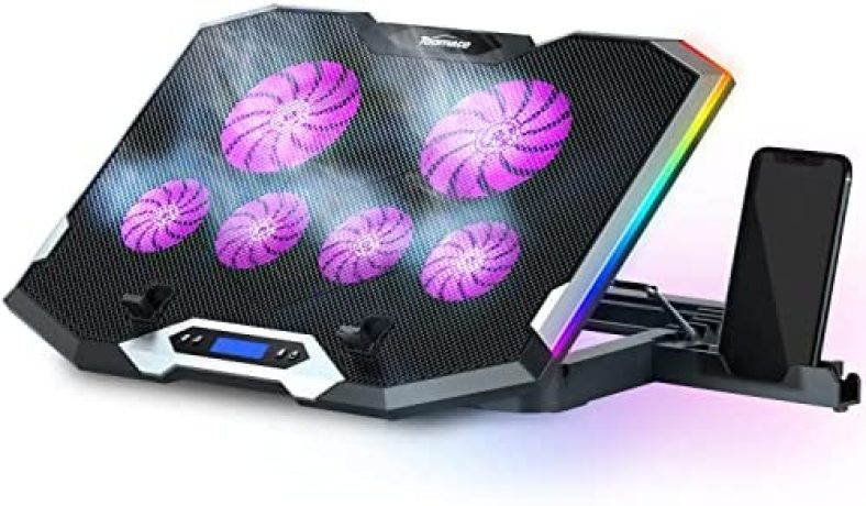 TopMate C11 Laptop Cooling Pad RGB Gaming Notebook Cooler, Laptop Fan Stand Adjustable Height with 6 Quiet Fans and Phone Holder, Computer Chill Mat, for 15.6-17.3 Inch Laptops – Purple LED Light