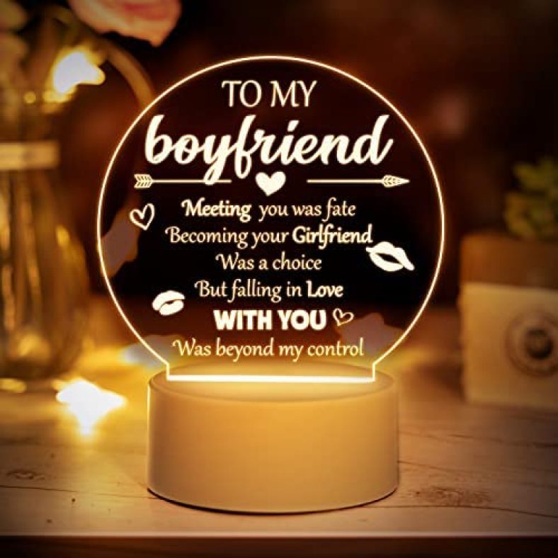 Boyfriend Gifts, Christmas Gifts for Boyfriend from Girlfriend, Anniversary of Couple Gifts for Him – Personalized Acrylic Night Light, for Birthday, Anniversary, Valentine’s Day Presents