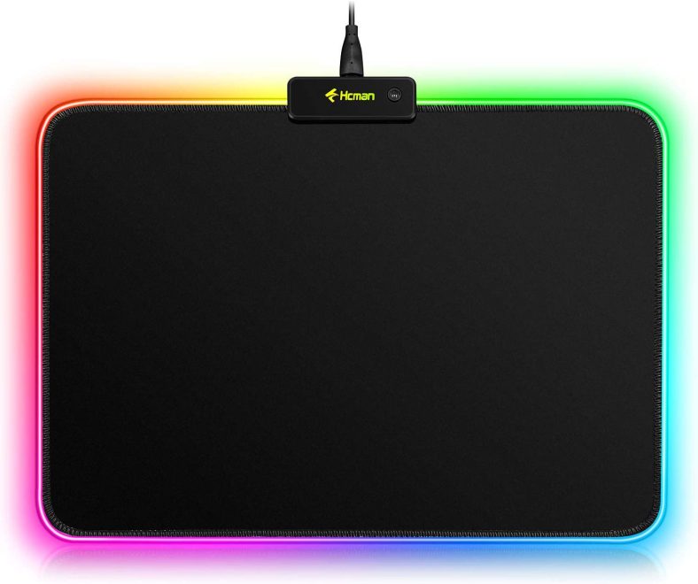 Hcman RGB Gaming Mouse Pad, Small Mousepad 340×245×3mm, PC Gaming Accessories LED Mouse Mat for Desk, Mouse Pads for Computer Gamer – Black