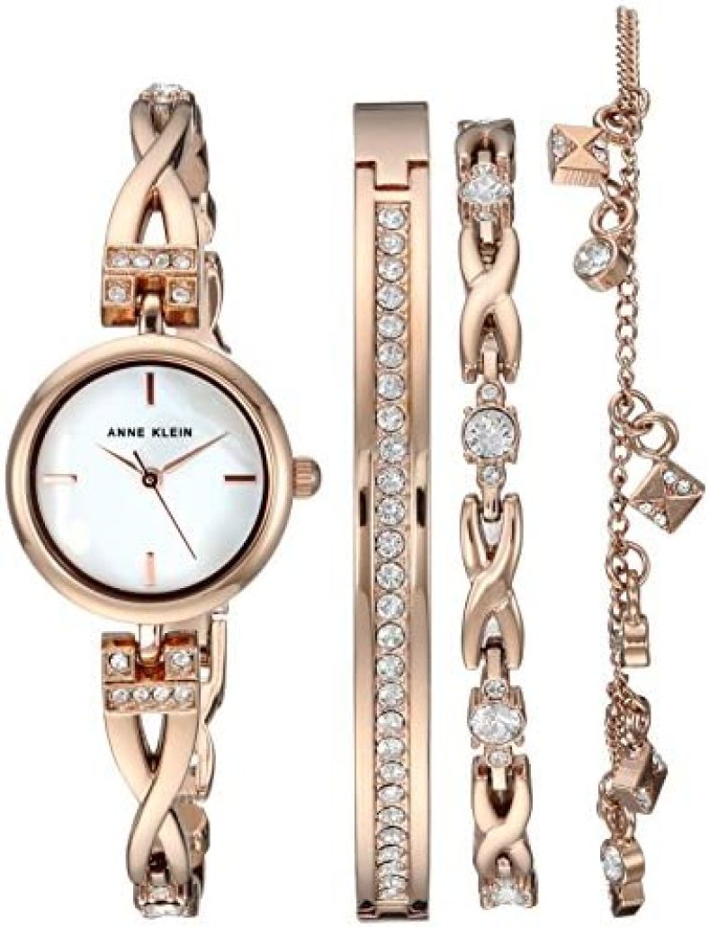 Anne Klein Women’s Premium Crystal Accented Watch and Bracelet Set