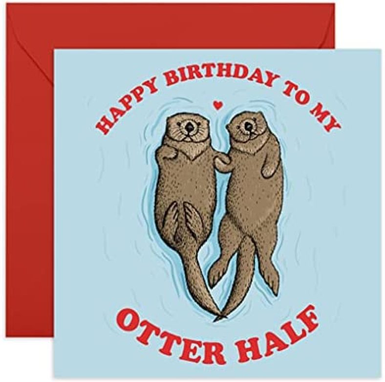 Central 23 – Funny Birthday Card – ‘Happy Birthday To My Otter Half’ – For Boyfriend Girlfriend Wife Husband Fiance – Cute Animal Humor – Comes with Fun Stickers