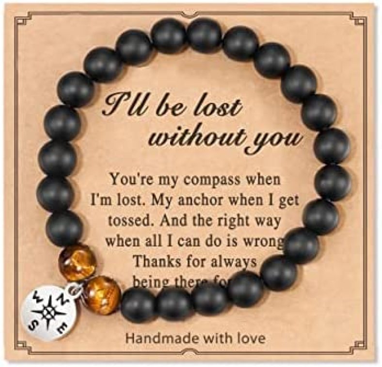 Compass Romantic Meaningful Gifts, Natural Stone Bracelet Birthday Anniversary Present for Girlfriend Wife Boyfriend Husband