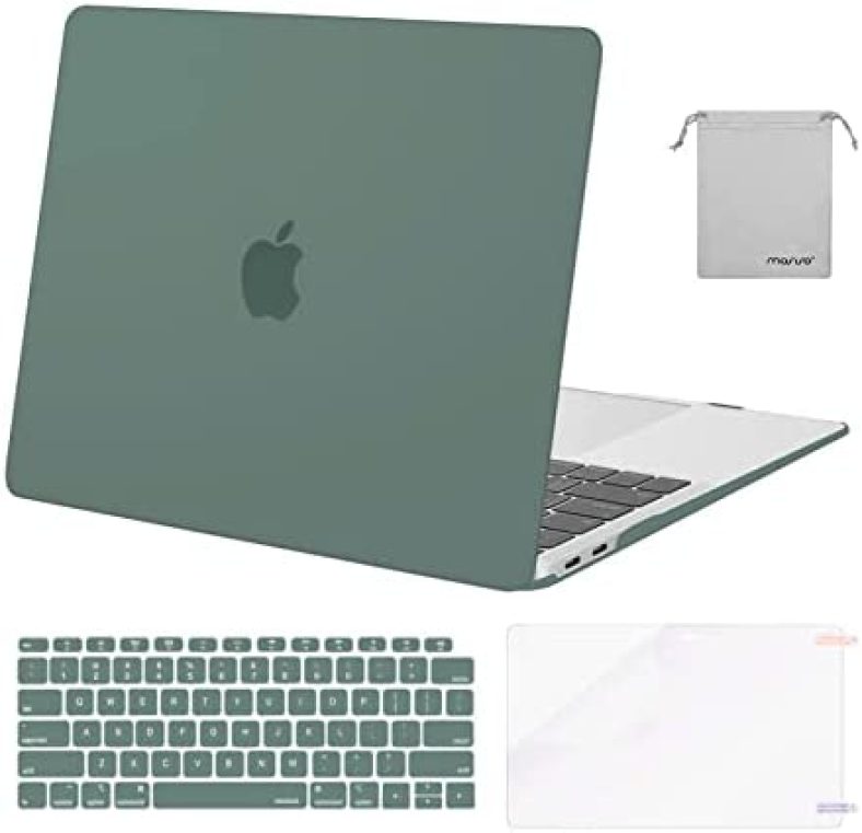 MOSISO Compatible with MacBook Air 13 inch Case 2022, 2021-2018 Release A2337 M1 A2179 A1932 Retina Display Touch ID, Plastic Hard Shell&Keyboard Cover&Screen Protector&Storage Bag, Midnight Green