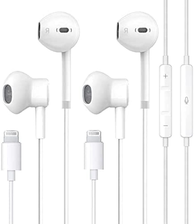 2 Pack Apple Earbuds Headphones with Lightning Connector【Apple MFi Certified】 Wired in-Ear Noise Canceling Isolating Earphone for iPhone 14/13/12/11/SE/X/XR/XS/8/7 (Built-in Microphone&Volume Control)