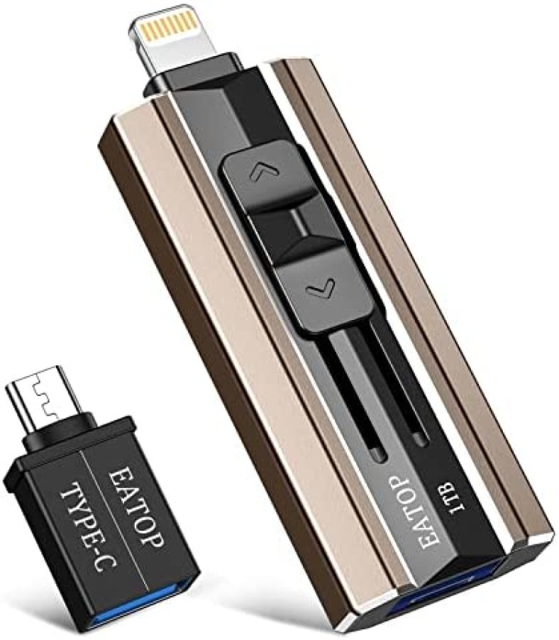 EATOP USB Flash Drive 1TB iPhone Memory Stick Storage for Photos and Videos, iPhone Photo Stick Storage Flash Thumb Drive Compatible with iPhone iPad Android and Computers (Brown)