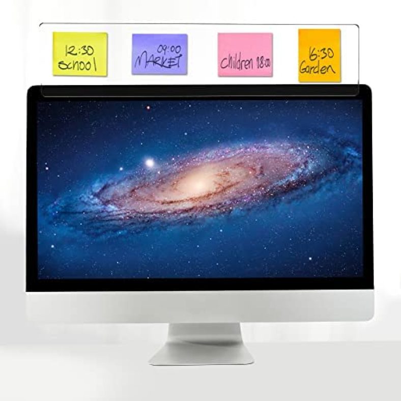 Monitor Memo Board,18” Computer Monitor Memo Board,Transparent Monitor Note Holder,Computer Monitor Message Board,Note Holder for Office Home Desktop Top Mount