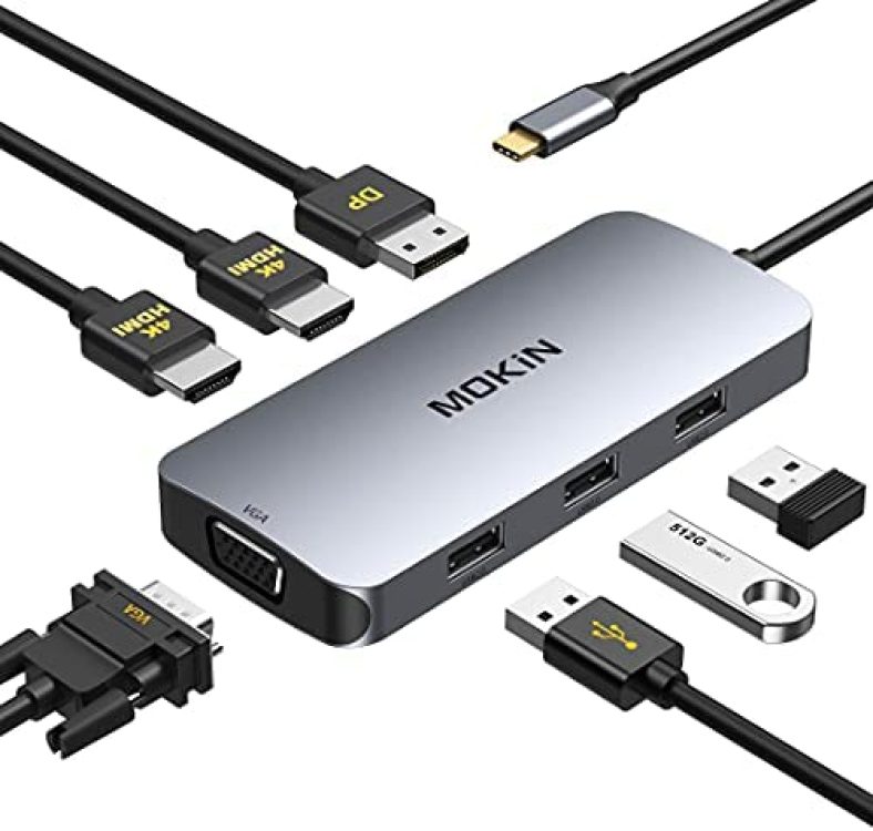 USB C to Dual HDMI Adapter, 7 in 1 USB C Docking Station to Dual HDMI, USB C Adapter with Dual HDMI, VGA, 3 USB 2.0,Displayport Port Compatible for Dell XPS 13 15, Lenovo Yoga, Huawei Matebook, etc.