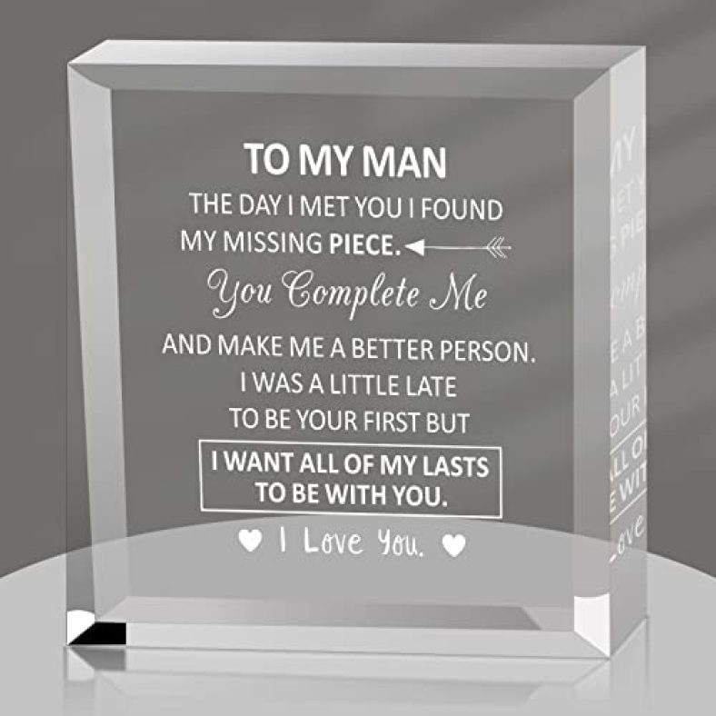 Birthday Gifts for Boyfriend Men Husband to My Man Acrylic Paperweight Christmas Valentines Day Gifts for Him Fiance Groom Engagement Wedding Anniversary Male I Love You Keepsake Father’s Day Present