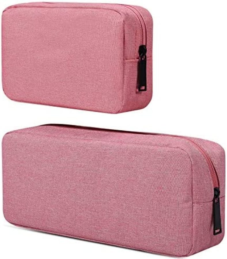 Electronic Accessories Organizer, Durable Small Electronics Accessories Storage Bag Compatible Laptop Charger Various USB,Cables,Cords and Power Travel Gadget Carry Bag,Pink(Small+Big)