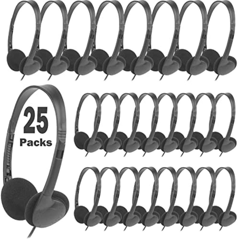 Bulk Headphones Earphone Earbud for Classroom Kids,HONGZAN Wholesale 25 Pack Over The Head Low Cost Headphones in Bulk Perfect for Schools,Libraries,Museums,Hotels,Hospitals,Gym and More (Black)