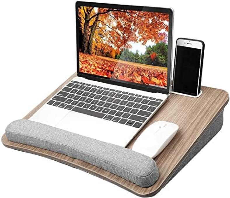 HUANUO Lap Laptop Desk – Portable Lap Desk with Pillow Cushion, Fits up to 15.6 inch Laptop, with Anti-Slip Strip & Storage Function for Home Office Students Use as Computer Laptop Stand, Book Tablet