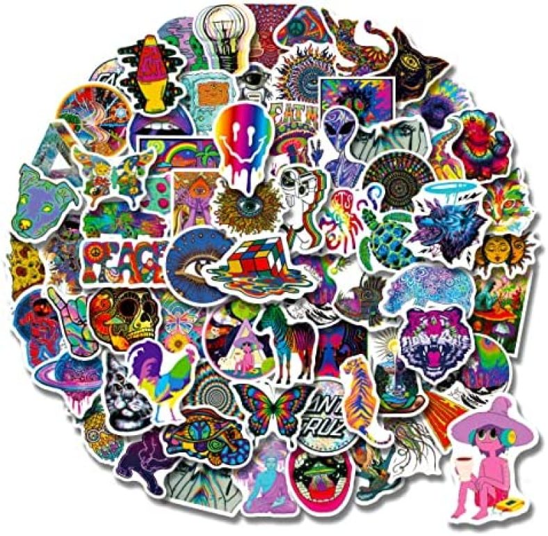 Trippy Stickers 100 PCS Psychedelic Stickers for Adults,Trippy Accessories Stickers,Hippie Sticker Packs for Adults,Laptop Hydro Flask Water Bottle Car Cup Computer Guitar Skateboard Luggage Bike