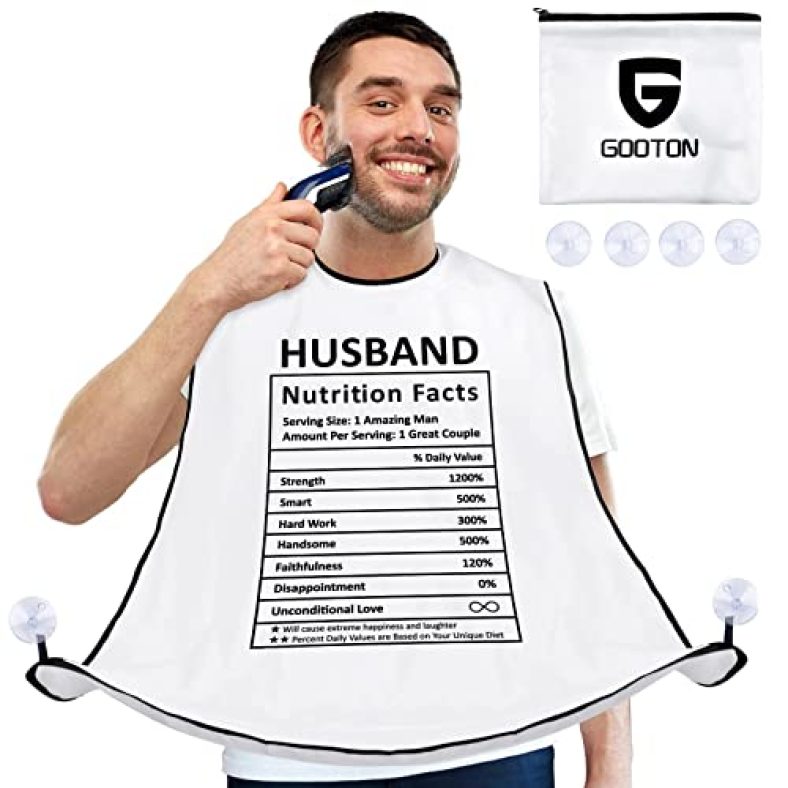 Gifts for Husband Him Beard Bib, Stocking Stuffers Christmas Gifts for Him Husband Anniversary, Beard Apron Catcher for Shaving Trimming, Waterproof Non-Stick Beard Cape with 4 Suction Cups(Husband)