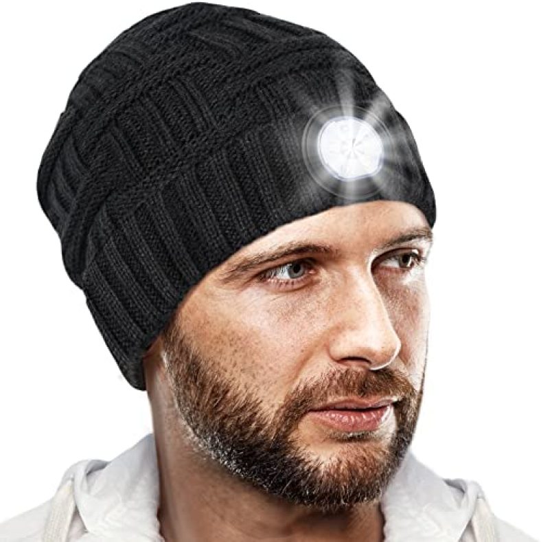 LED Beanie Hat with Lights, Gifts for Men Women Stocking Stuffers for Men Christmas Birthday Gift Idea for Dad Husband Him Teens Adults, Soft Warm Cap with Headlamp for Fishing Camping Walking