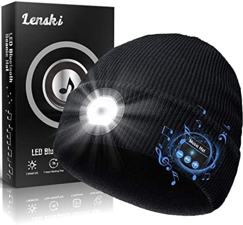 Lenski Stocking Stuffers for Women, Bluetooth Beanie Hat Gifts for Men, Mens Gifts for Christmas, Birthday Gifts for Men Who Have Everything, Cool Gadgets for Him, Gifts for Dad, Husband, Mom Black