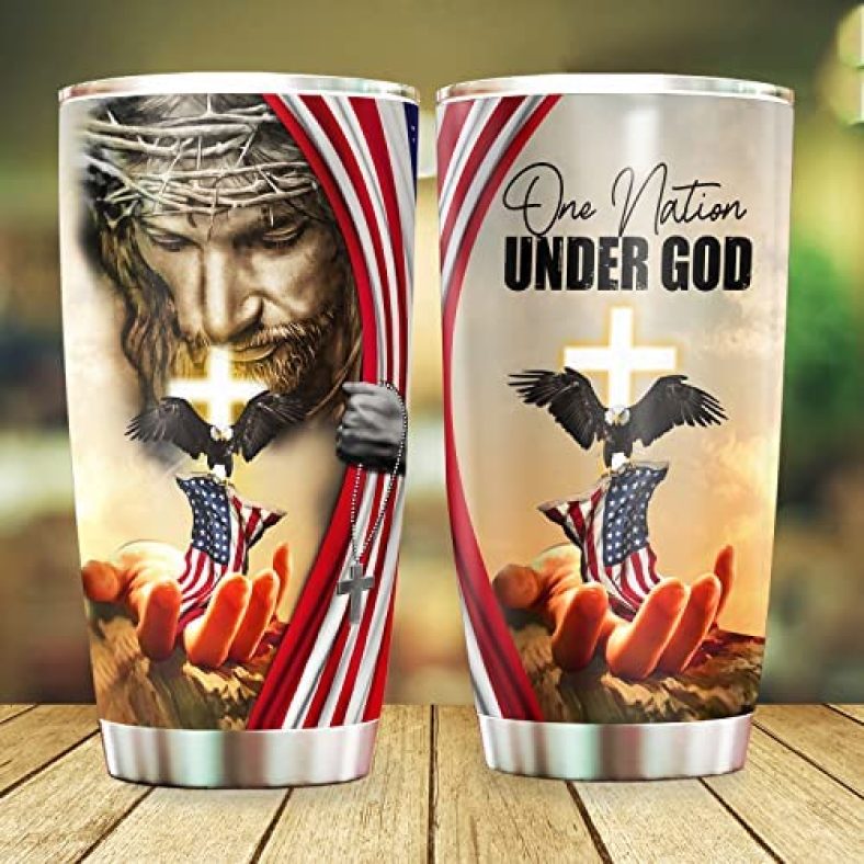 One Nation Under God American Jesus Eagle-Patriotic Tumbler Christian Gifts For Husband Wife, Christmas Gifts, Birthday gifts for Men Women Dad Mom Husband Papa, 20oz Tumbler Stainless Steel with Lid