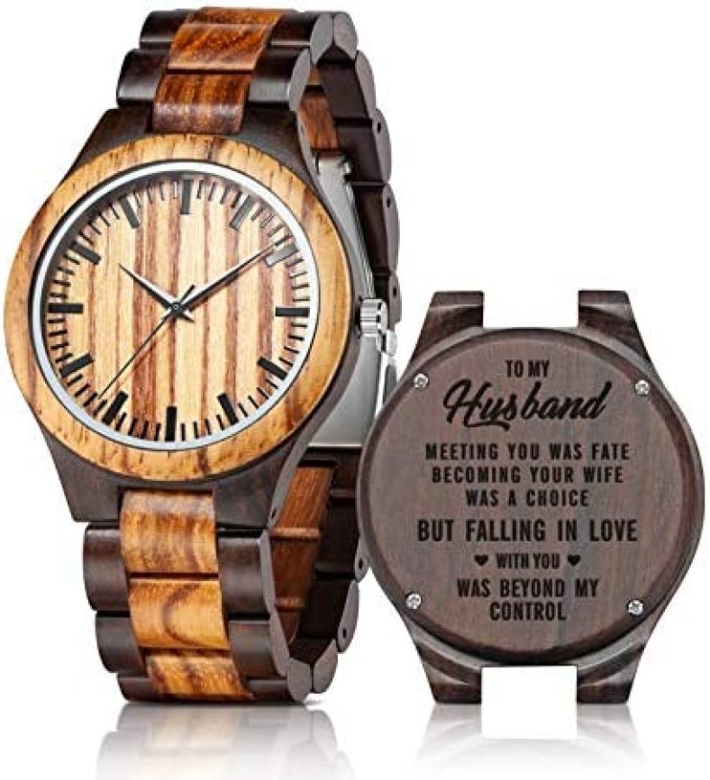 Personalized Engraved Wooden Watches – Custom Anniversary Birthday Wood Watches for Men Husband Boyfriend Dad Him Son