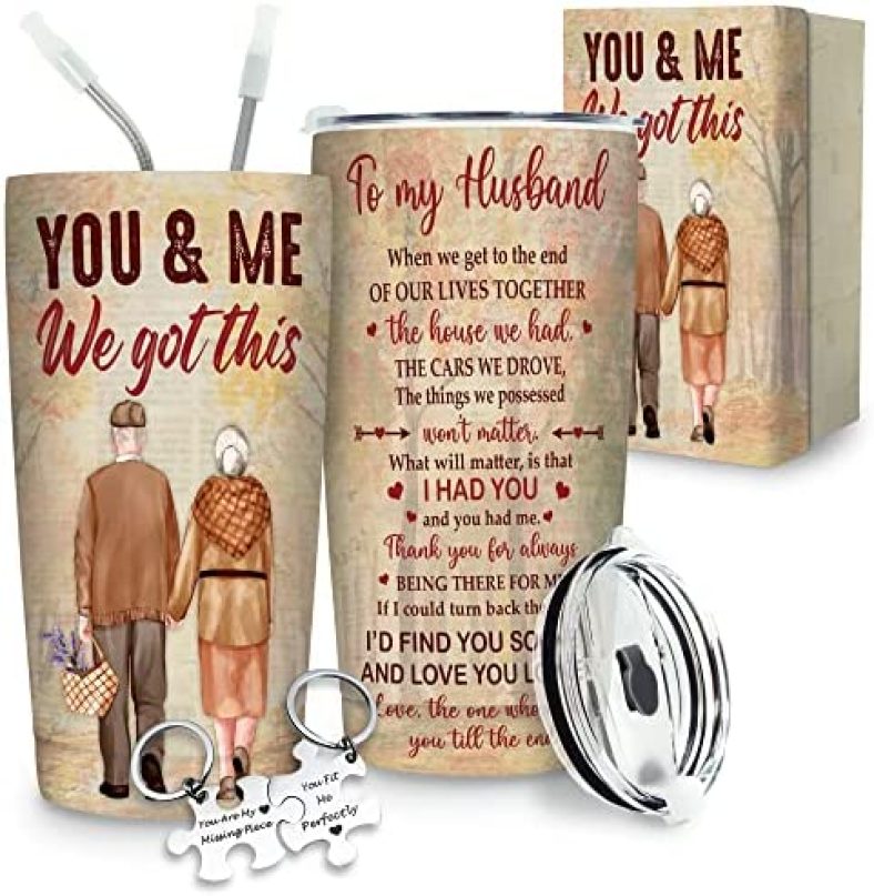 SANDJEST To My Husband Tumbler – 20oz Stainless Steel Double Wall Insulated Couple Travel Mug Gifts for Him, Hubby – Wedding, Birthday, Christmas, Anniversary Tumbler Gifts for Men