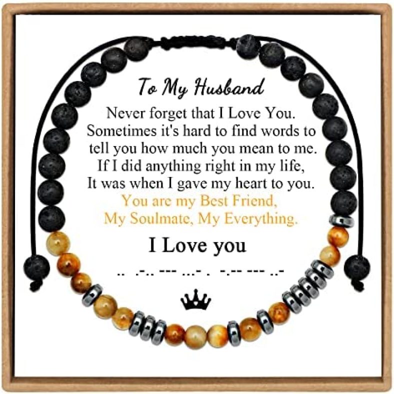 Tiger Eye Morse Code Bracelets For Men Women Anniversary Birthday Christmas Gifts For Mom Dad Husband Daughter Son Grandson Sister Boyfriend Lava Rock Beaded Bracelets Gifts For Him And Her