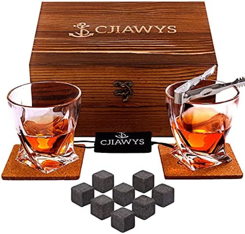 Whiskey Stones Gift Set, Christmas Birthday Gifts for Men Dad from Daughter Wife, Anniversary Wedding Gifts for Him Husband Boyfriend Grandpa Brother Boss, Unique Bourbon Whiskey Glasses Set