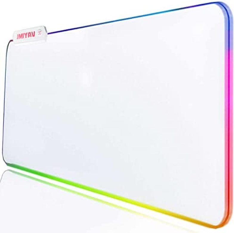 JMIYAV White Gaming Mouse Pad RGB Mousepad Non-Slip Rubber Base Extra Large Cool XL Computer Desk Pad Gaming Accessories LED Light Up Extended Big Mouse Pad for Gamer XXL 31.5×15.8In