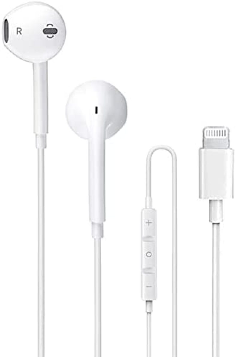 Apple Earbuds Headphone with Lightning Connector【Apple MFi Certified】 in-Ear Noise Cancelling Wired Earbuds Compatible with iPhone 14/13/12/11/XR/XS/8/7 -Support All iOS(Built-in Microphone & Volume)